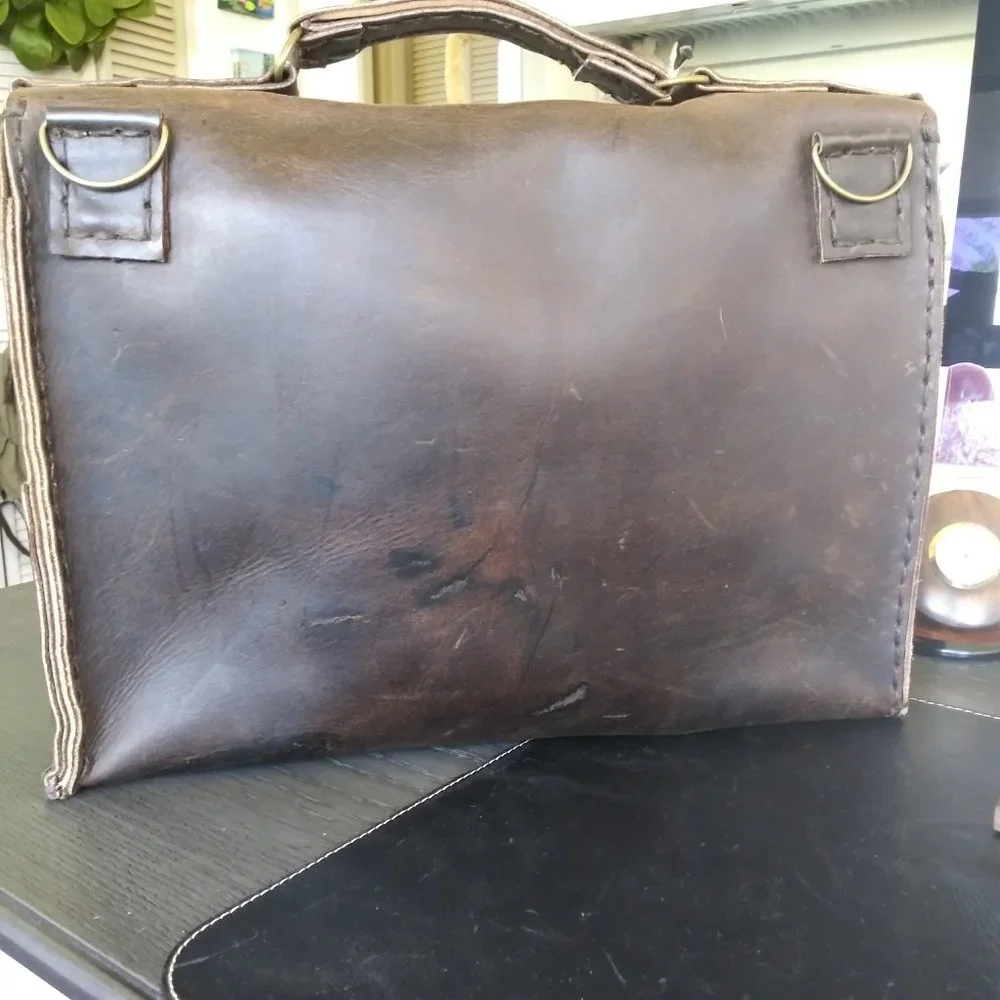 Rustic Leather Messenger Satchel Handstitched